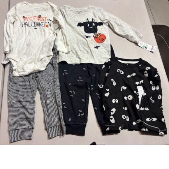 Boys 5 Pc Halloween Set 18 mths Shirts, Bodysuit & Sweatpant Black Gray Bats - Picture 1 of 9